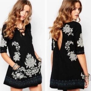 Free People | Women’s Black/White Floral Talia Embroidered Tunic Mini Dress XS